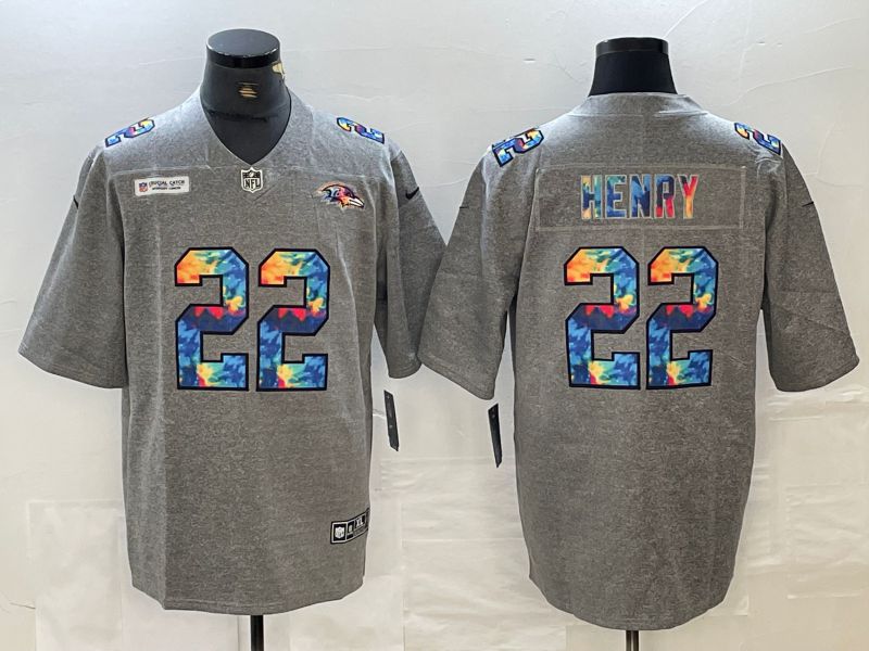 Men Baltimore Ravens #22 Henry 2024 Nike Ma Grey Rainbow Limited NFL Jersey